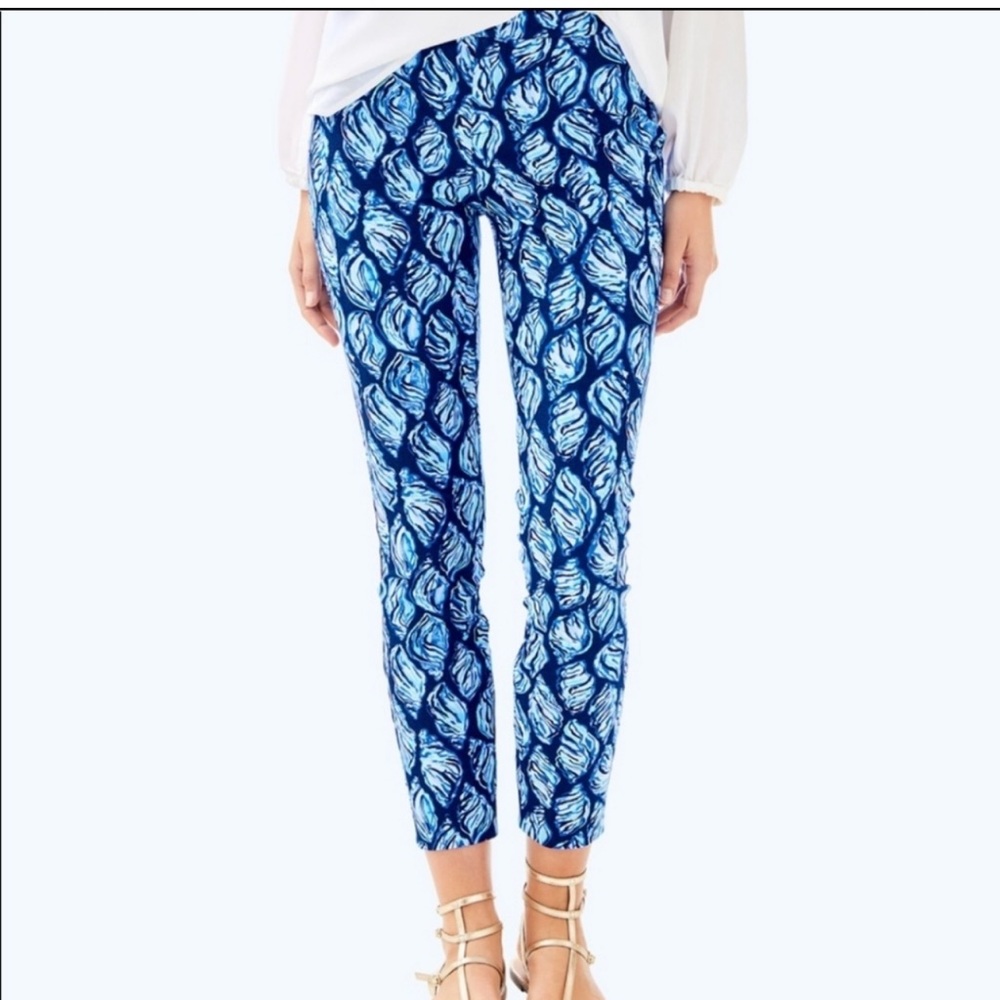 Lilly Pulitzer Keliani Stretch Pant High Tide Navy Drop in Navy Seashells sz 6